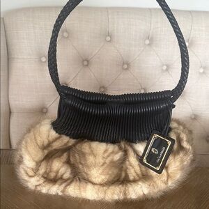Paolo Masi Black and Tan Fur Shoulder Bag